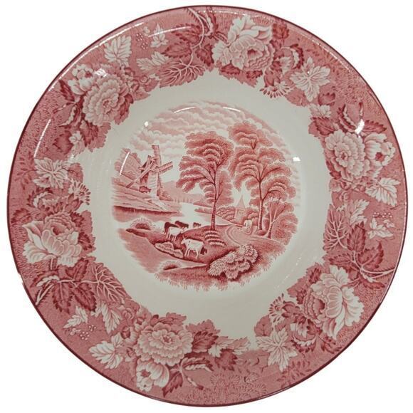 Enoch Wood's Wood & Sons Red Transferware Round Serve Vegetable Bowl 8.25 in 2-2 - Picture 1 of 11